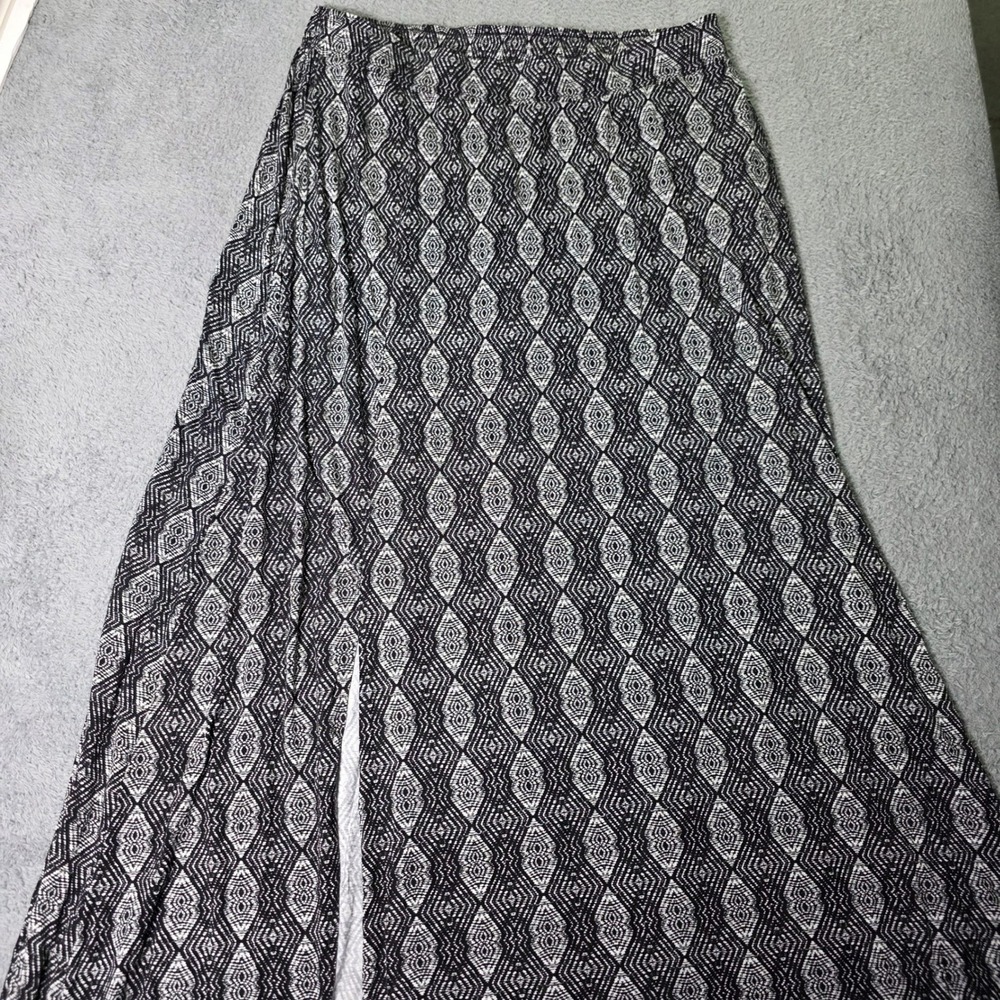Sejour Womens 2X Maxi Skirt Black White Geometric Diamond Print Slit SJ288439